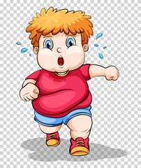 Fat boy running on transparent background