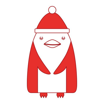 cute penguin with christmas hat vector illustration design