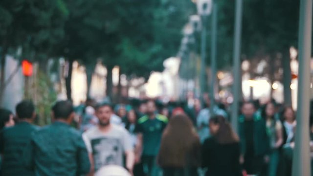 Crowd Anonymous People Walking On The Street In Blur. Slow Motion In 96 Fps. Shot Of Crowded People Walking On Street. City Crowd.