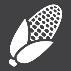 Corn solid icon, vegetable and maize, vector graphics, a glyph pattern on a black background, eps 10.