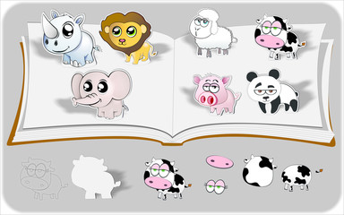 cartoon animal for puzzles and drawing