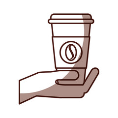 hand human with coffee plastic cup icon vector illustration design