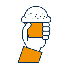 hand human with cup cake sweet icon vector illustration design