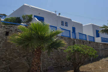 White houses in town of Mykonos, Cyclades Islands, Greece