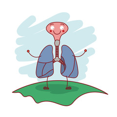 colorful scene in grass with silhouette caricature respiratory system with windpipe vector illustration