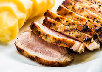 pork steak and boiled potatoes