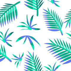 Abstract Pattern with Palm Leaves on White Background : Seamless Pattern : Vector Illustration
