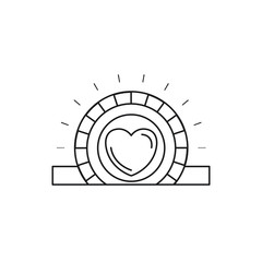 silhouette closeup flat coin with heart symbol inside depositing in rectangular slot vector illustration