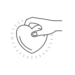silhouette side view of hand holding a heart charity symbol to deposit vector illustration