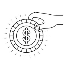 silhouette side view of hand holding a coin with dollar symbol inside to deposit vector illustration