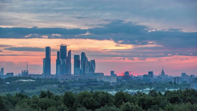 Timelapse of sunrise over Moscow city