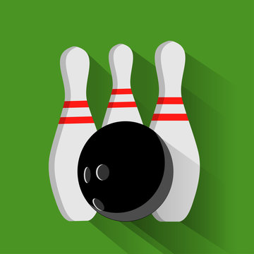 Bowling ball and pin vector set isolated from the background. Icons for a bowling alley or game in a flat style. Symbols active recreation.
