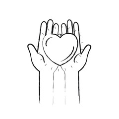blurred silhouette front view of hands holding in palms a heart charity symbol vector illustration