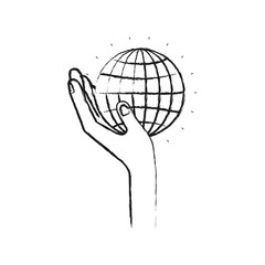 blurred silhouette left hand holding in palm a globe chart vector illustration
