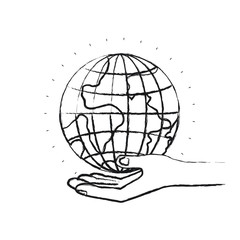 blurred silhouette hand palm giving a earth globe world charity symbol vector illustration