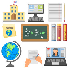 Vector illustration icons for educational programs languages distance education online learning