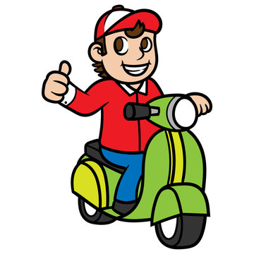 Cartoon Man Riding a Scooter Cartoon Illustration