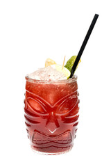 Close up of glass with refreshing cocktail with lime and berries