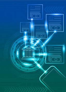 Digital banking with mobile phone and technology background