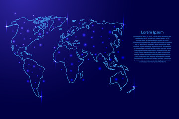 Map of the world from the contours blue and luminous stars of vector illustration