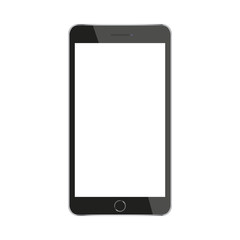 Black smartphone with a white screen.