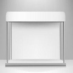 VECTOR: White gray POS POI Outdoor/Indoor 3D Stall or Kiosk on Isolated background. Mock-up template ready for design
