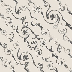 Seamless stylish geometric pattern. Ornament of lines and curls. Linear abstract background. Grunge effect