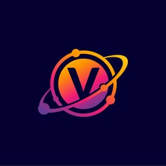 Modern V initial Orbit Logo, V initial Science Logo template designs