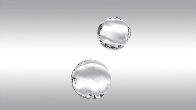 Animated colliding two water droplets in super slow motion and in 4k. Mask included. With camera rotation.