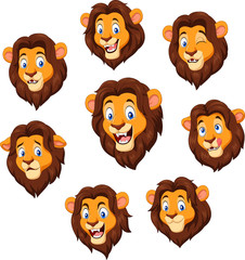 Obraz premium Cartoon lion head with various expression