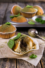Muffins with green sugar powder