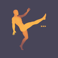 Fototapeta na wymiar Football player. Sports concept. 3D Model of Man. Human Body. Sport Symbol. Design Element. Vector Illustration.