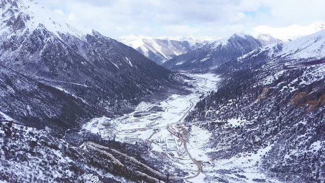 Aerial view of highway at Chola Mountain Valley in Dege Country, Sichuan, China