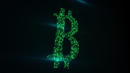 Bitcoin shape of binary code on computer screen