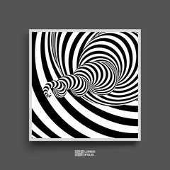 Tunnel. Optical illusion. Black and white abstract striped background. Cover design template. 3D vector illustration.