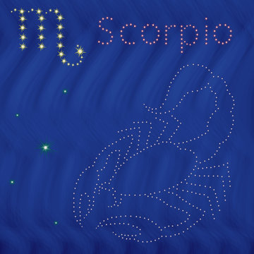 Zodiac sign Scorpio contour on the starry sky