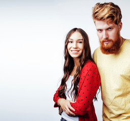 young pretty teenage couple, hipster guy with his girlfriend hap