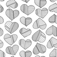 Hearts and stripes hand drawn abstract pattern. Vector love seamless background.