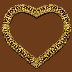 frame in the shape of heart gold color with shadow
