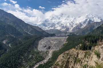 Nanga Parbat mountain massif in cloudy day, Fairy Meadow, Chilas, Pakistan