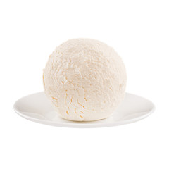 Fototapeta na wymiar Ice cream white creamy scoop on plate isolated on white background.