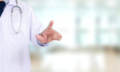 healthcare  doctor touching virtual interface application, concept  health technology and copy space Medical co working concept