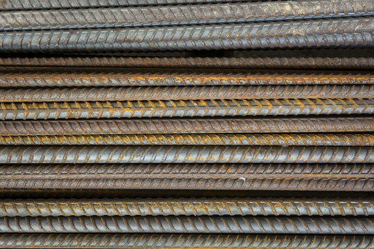 Stack of steel bar or steel reinforcement bar texture in construction site