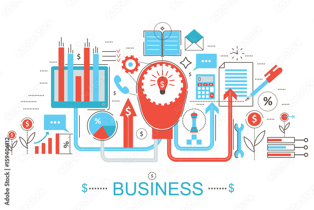 Aufkleber modern flat thin line design finance and business concept for web banner website, presentation, flye