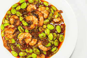 Fried Parkia speciosa seed with shrimp and chili paste source the Southern Thailand delicious food.