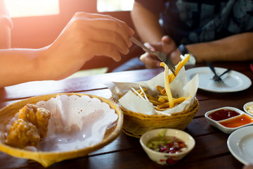 people eat snack in the cafe