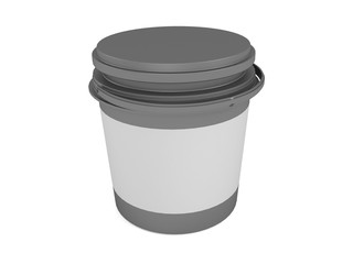3d illustration of a black plastic bucket for sports nutrition on a white background.