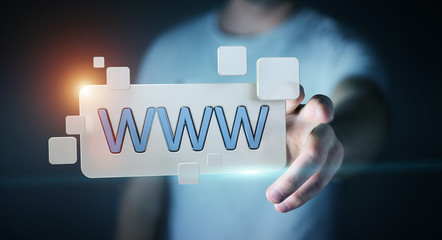 Businessman surfing on internet using tactile web address bar 3D rendering