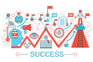 Modern graphic flat line design style infographics concept of Success life with icons, for website, presentation and poster.