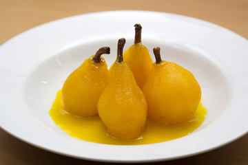Poached Pears on white plate